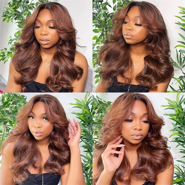 Curtain Bangs Glueless HD Lace Wig Chic Retro Chestnut Brown Body Wave Human Hair Wigs