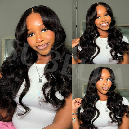 Curtain Bangs Glueless HD Lace Wig Chic Retro Body Wave Human Hair Wigs with Adjustable Strap
