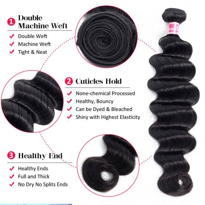 Loose Deep Wave Virgin Human Hair Weft 3 Bundles 100% Unprocessed Virgin Human Hair Extension