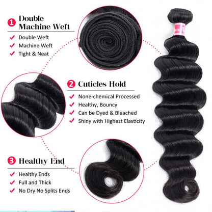 Loose Deep Wave Virgin Human Hair Weft 3 Bundles 100% Unprocessed Virgin Human Hair Extension