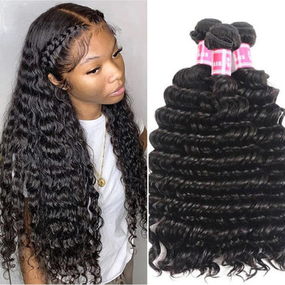 Deep Wave Virgin Human Hair Weft 3 Bundles 100% Unprocessed Virgin Human Hair Extension