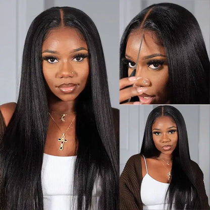 360 Lace Kinky Straight Invisi Draw String Wear Go Wig Pre-Bleached Pre-Cut Lace Glueless Wig | BGMgirl Hair