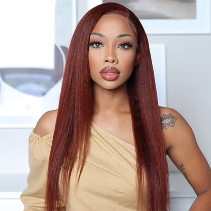 Kinky Straight #33 Reddish Brown Color 13x4 Lace Front Wig Glueless Lace wig