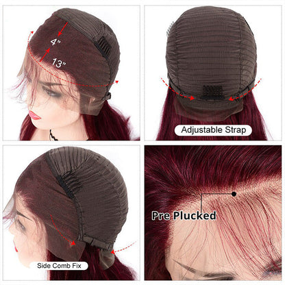 T1b/99J Red Color Human Hair 13x4 Lace Front Wigs 99J Short Cut Bob Wigs