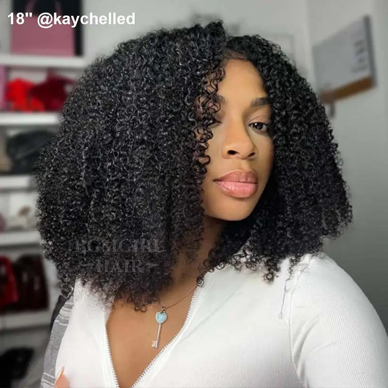 Afro Curly 3 In 1 Half Wig Drawstring Band Wear Go Wig Invisible Hairline BGMgirl Hair