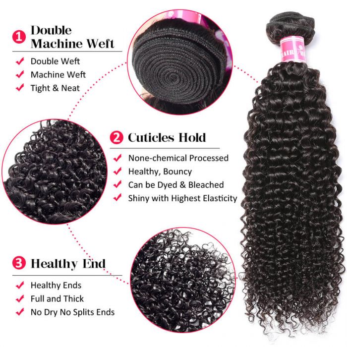 Curly Virgin Human Hair Weft 3 Bundles 100% Unprocessed Virgin Human Hair Extension