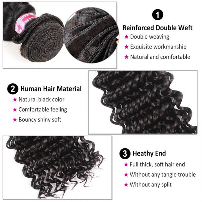 Deep Wave Virgin Human Hair Weft 3 Bundles 100% Unprocessed Virgin Human Hair Extension