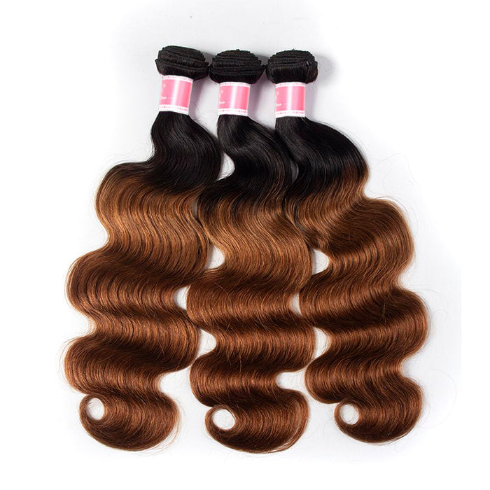 Ombre 1B30 Body Wave Human Hair 3 Bundles With 4x4 Lace Closure