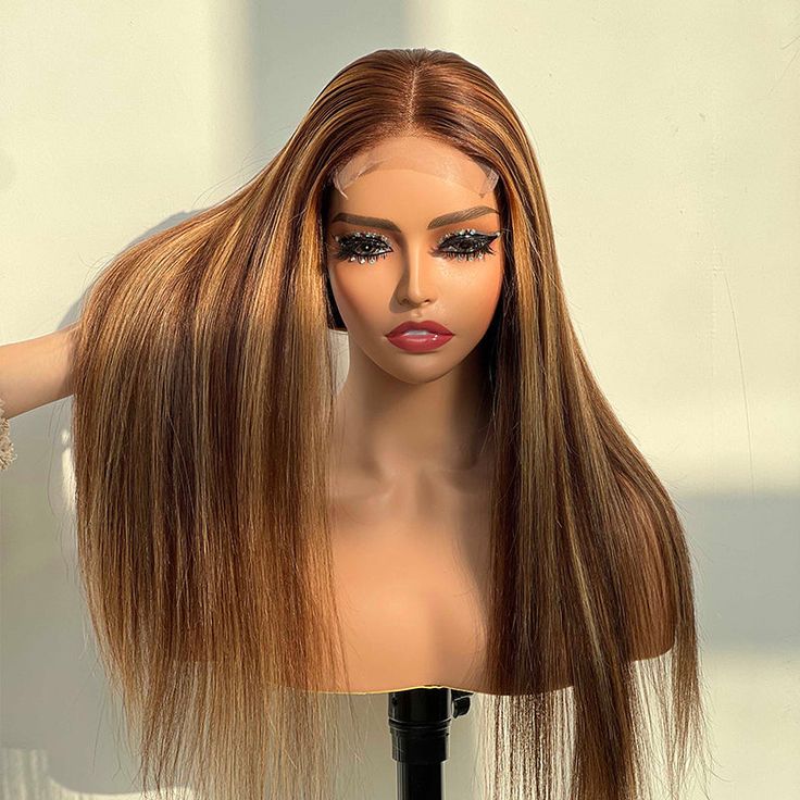 18"=$98 Highlight Wigs 4/27 Color 4x4 HD Lace Closure Wig Straight Human Hair Wig Special Offer