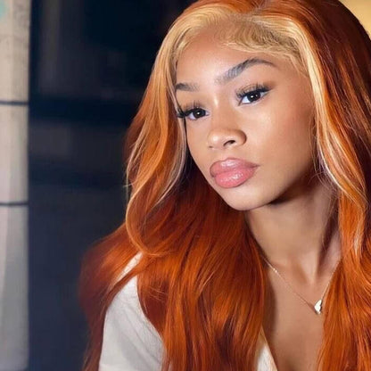 Ginger Blonde Ombre Wigs Body Wave HD Lace Wigs 13x4 Lace Front Human Hair Wigs