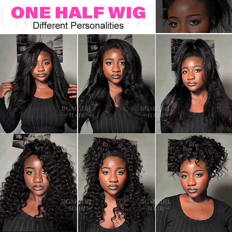 Kinky Straight 3 In 1 Half Wig Drawstring Band Wear Go Wig Invisible Hairline BGMgirl Hair