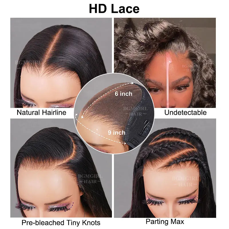 M-cap Straight 9x6 Wear Go Wig HD Lace Pre-Bleached Tiny Knots Pre-Plucked Natural Hairline Glueless Wig | BGMgirl Hair
