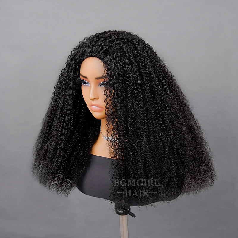 Afro Curly 3 In 1 Half Wig Drawstring Band Wear Go Wig Invisible Hairline BGMgirl Hair