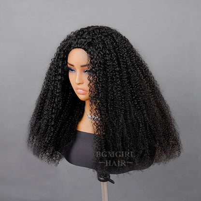 Afro Curly 3 In 1 Half Wig Drawstring Band Wear Go Wig Invisible Hairline BGMgirl Hair