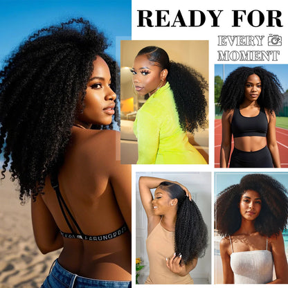 Afro Curly 3 In 1 Half Wig Drawstring Band Wear Go Wig Invisible Hairline BGMgirl Hair