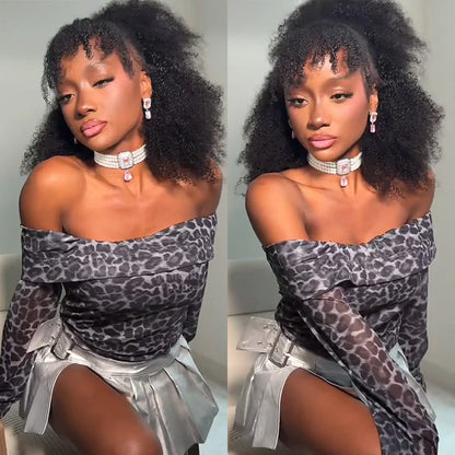 Afro Curly 3 In 1 Half Wig Drawstring Band Wear Go Wig Invisible Hairline BGMgirl Hair