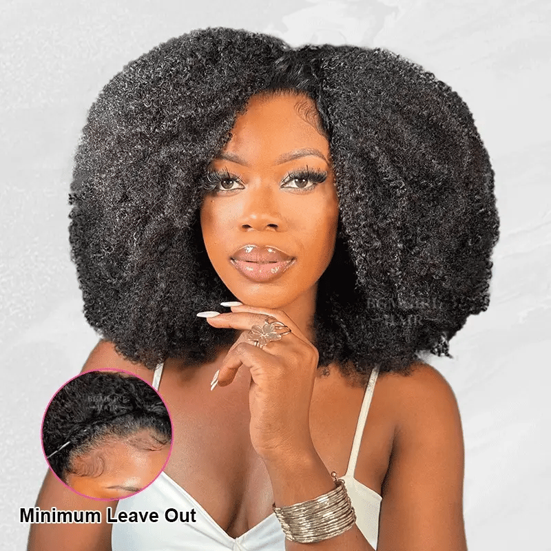 Afro Curly 3 In 1 Half Wig Drawstring Band Wear Go Wig Invisible Hairline BGMgirl Hair