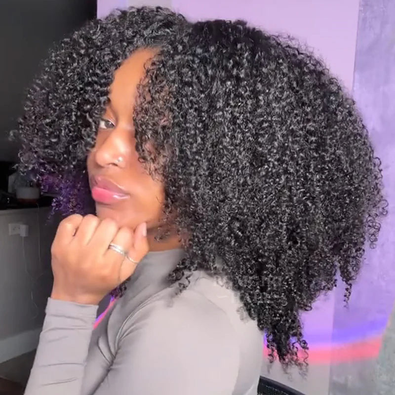 Afro Curly 3 In 1 Half Wig Drawstring Band Wear Go Wig Invisible Hairline BGMgirl Hair