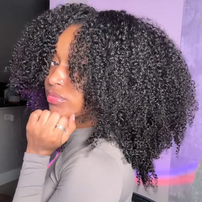 Afro Curly 3 In 1 Half Wig Drawstring Band Wear Go Wig Invisible Hairline BGMgirl Hair