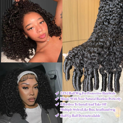 Burmese Curly 3 In 1 Half Wig Drawstring Band Flip Over Wear Go Wig BGMgirl Hair
