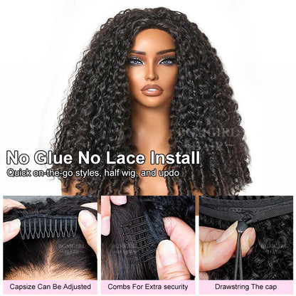 Burmese Curly 3 In 1 Half Wig Drawstring Band Flip Over Wear Go Wig BGMgirl Hair