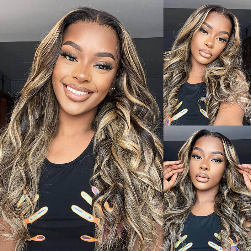1B/27 Blonde Highlight Balayage Wig Bleached Knots Straight/Body Wave Glueless Human Hair Lace Wig Special Offer