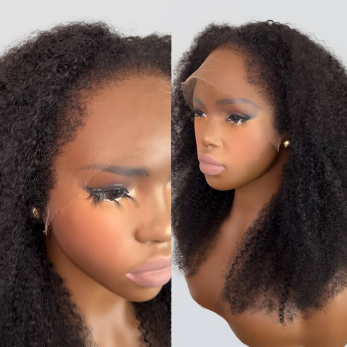 Limited Design | 4C Hairline Jerry Curly Wig 220% Density Glueless HD Lace Kinky Edges Afro Kinky Curly Human Hair Wigs