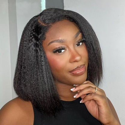 4C Kinky Edges Kinky Straight 13x4 /5x5 HD Lace Short Bob Wig Human Hair