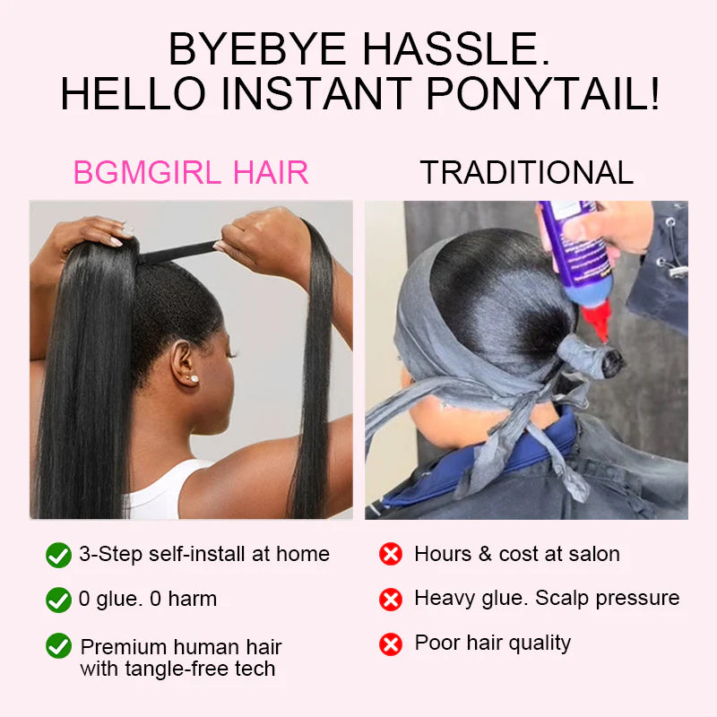 Drawstring Ponytail Kinky Straight Real Human Hair Extension | BGMgirl Hair