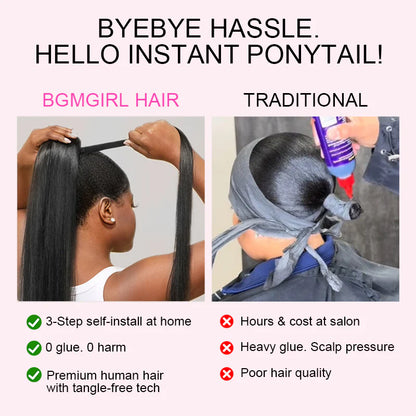 Drawstring Ponytail Kinky Straight Real Human Hair Extension | BGMgirl Hair