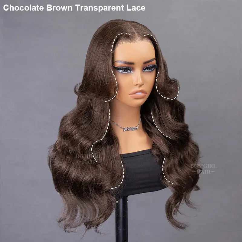 Layered Cut Chocolate Brown #4 Body Wave Wear Go Wig 7x5 Lace Closure 180% Glueless Color Wig | BGMgirl Hair