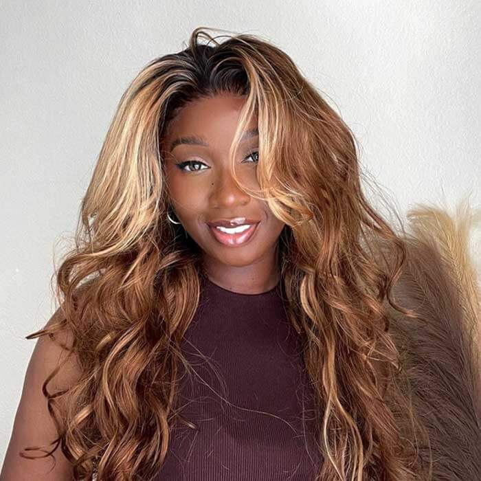 Brown Highlight Loose Wave Wigs 5x5/13x4/13x6 HD Lace Wig With Curtain Bangs