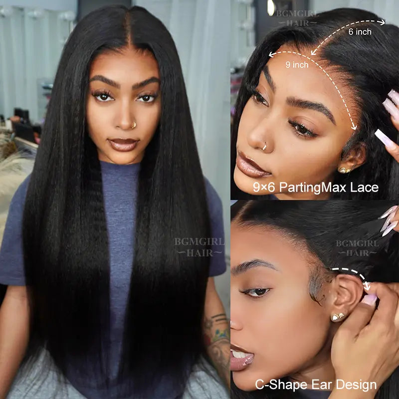 M-cap Kinky Straight / Yaki Straight 9x6 Wear Go Wig HD Lace Pre-Bleached Tiny Knots Glueless Wig | BGMgirl Hair