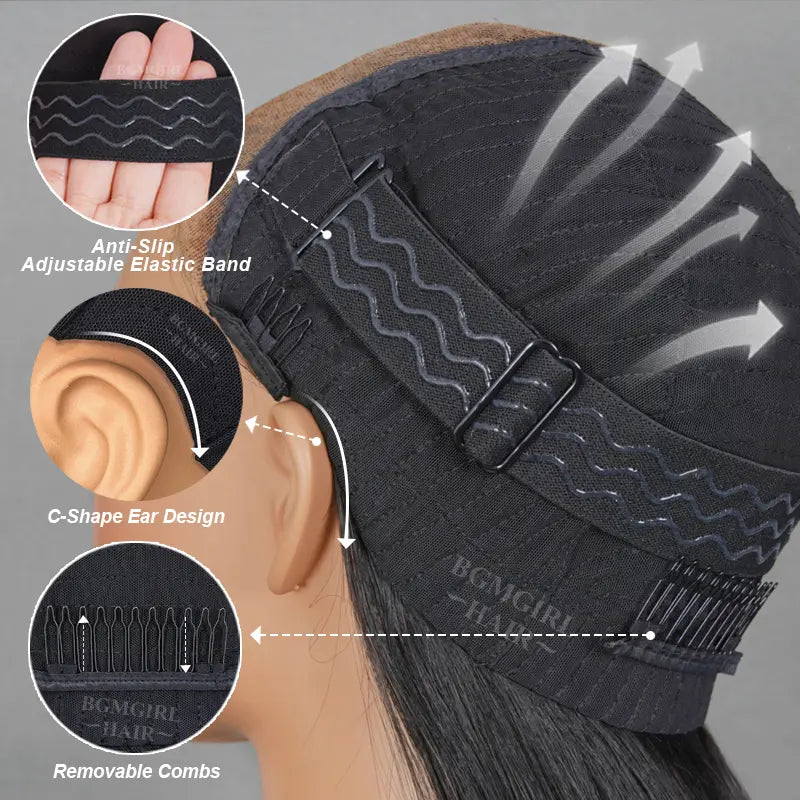 9x6 M-Cap Straight Wear Go Wig Pre Bleached Tiny Knots Pre Plucked Hairline Glueless Wig | BGMgirl Hair