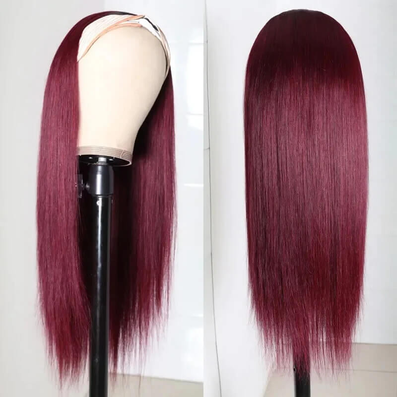 99J Burgundy Color Headband Wigs Straight/Body Wave Virgin Human Hair