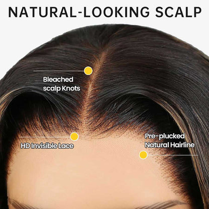 Highlight Blonde Brown Layered Cut Straight HD Lace Frontal Wig Colored Balayage Human Hair Wigs