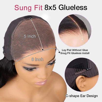 Air Bangs Body Wave Glueless Wig Fluffy 8x5 Pre Cut Lace Naural & Highlights Human Hair Wig with Bangs Special Offer