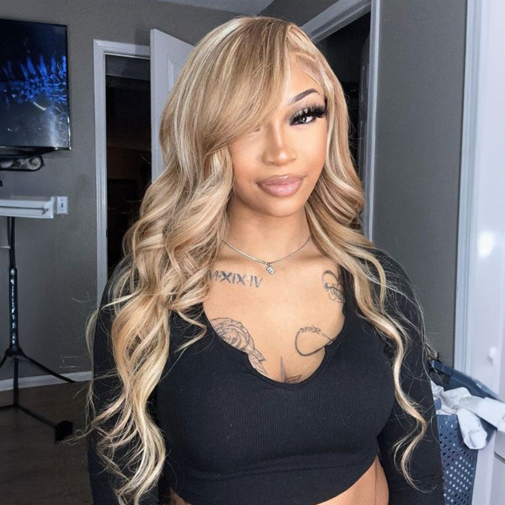 Highlight #P18/613 Ash Blonde Human Hair Wigs Body Wave Wigs Blonde Hair With Highlights