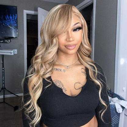 Highlight #P18/613 Ash Blonde Human Hair Wigs Body Wave Wigs Blonde Hair With Highlights