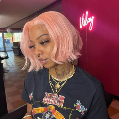 Pink Color Bob Wig Straight 13x4 HD Lace Front Wigs Pre Plucked Glueless Wig