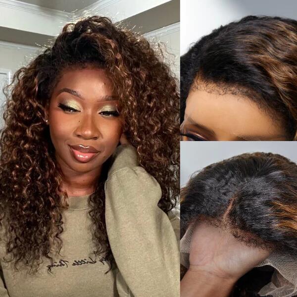 4C Curly Edge Hairline 1B/30 Ombre Color HD Lace Curly Wigs 5x5/13x4/13x6 Lace Frontal Wig