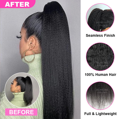 Drawstring Ponytail Kinky Straight Real Human Hair Extension | BGMgirl Hair