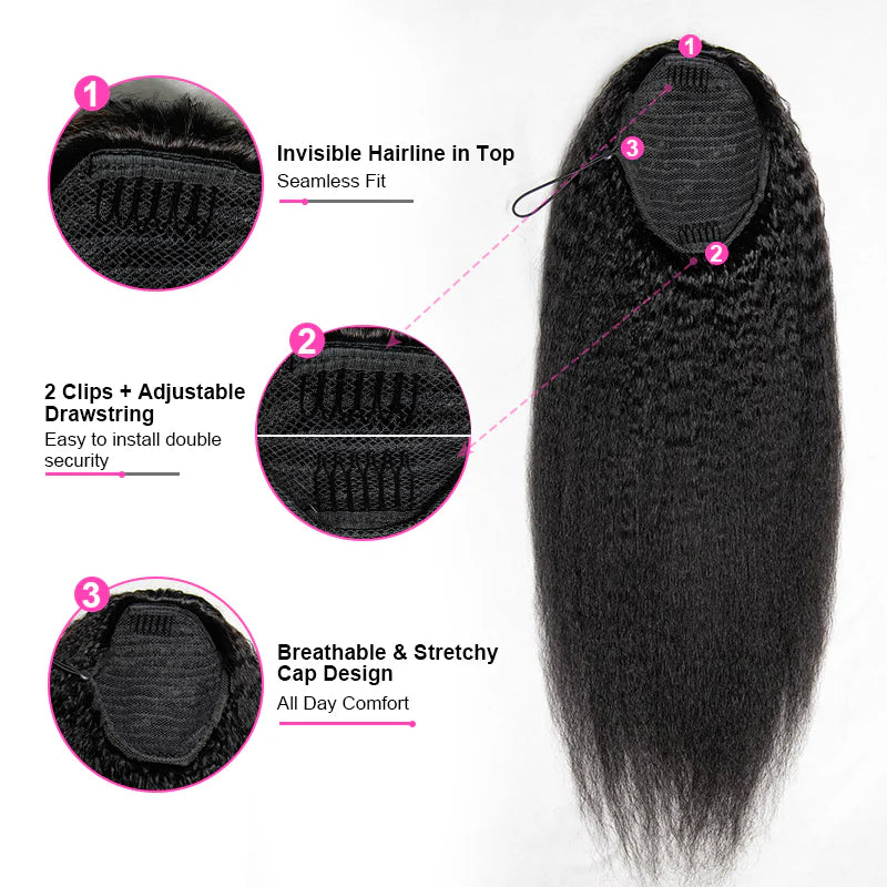 Drawstring Ponytail Kinky Straight Real Human Hair Extension | BGMgirl Hair