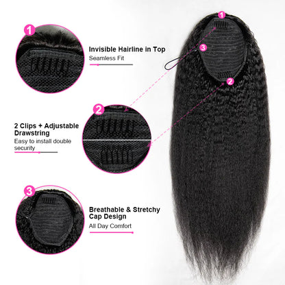 Drawstring Ponytail Kinky Straight Real Human Hair Extension | BGMgirl Hair