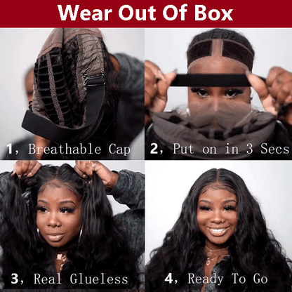 Pre Cut 4X4 HD Lace Closure Wigs Body Wave Human Hair Wig With Breathable Cap