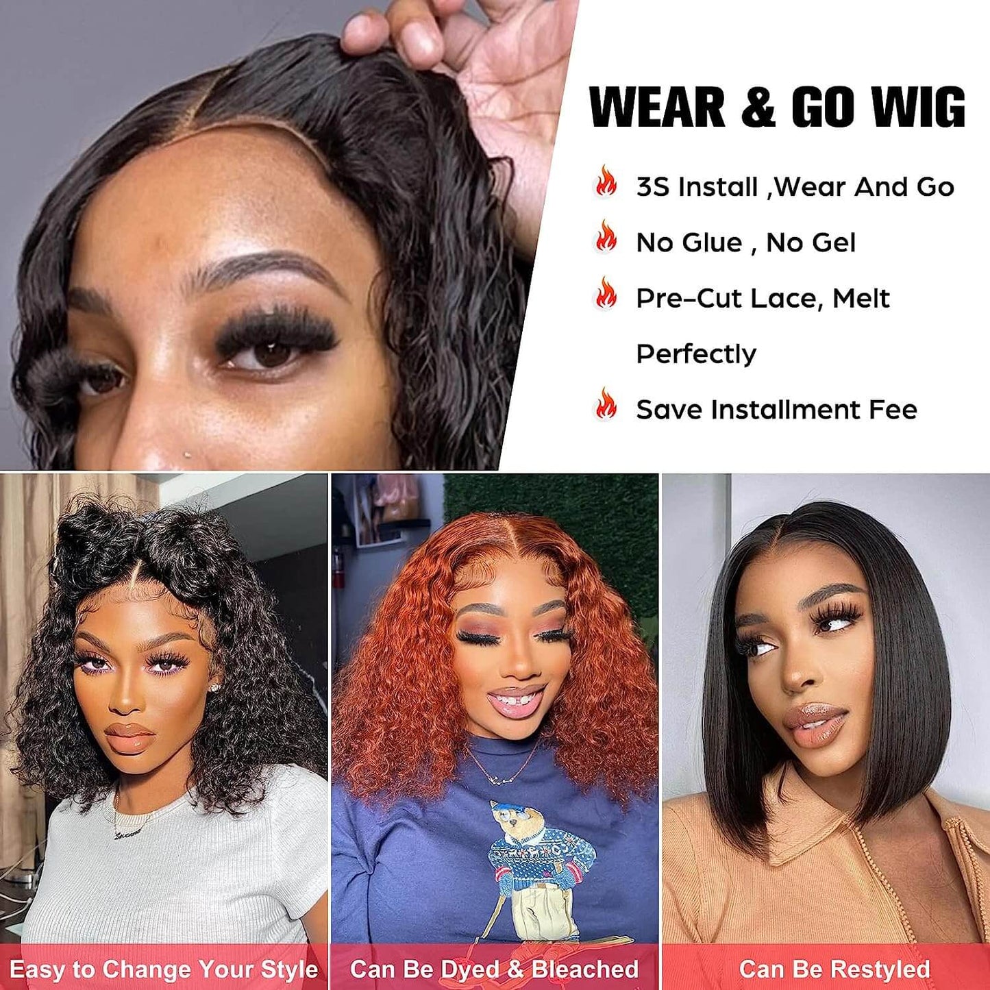 Pre Cut Wigs Curly Bob Wig HD Lace Wigs Glueless Human Hair Wigs Beginner Friendly