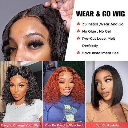 Pre Cut Wigs Curly Bob Wig HD Lace Wigs Glueless Human Hair Wigs Beginner Friendly