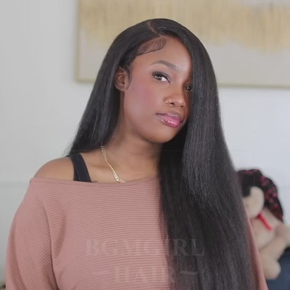 M-cap Kinky Straight / Yaki Straight 9x6 Wear Go Wig HD Lace Pre-Bleached Tiny Knots Glueless Wig | BGMgirl Hair