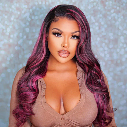 Balayage Intense Pink Violet Highlight Lace Front Wigs 13x4 /4X4Transparent HD Lace Human Hair Wigs
