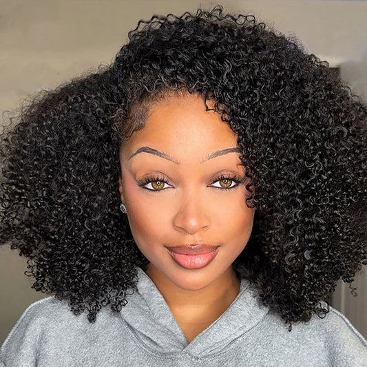 Afro Curly 3 In 1 Half Wig Drawstring Band Wear Go Wig Invisible Hairline BGMgirl Hair